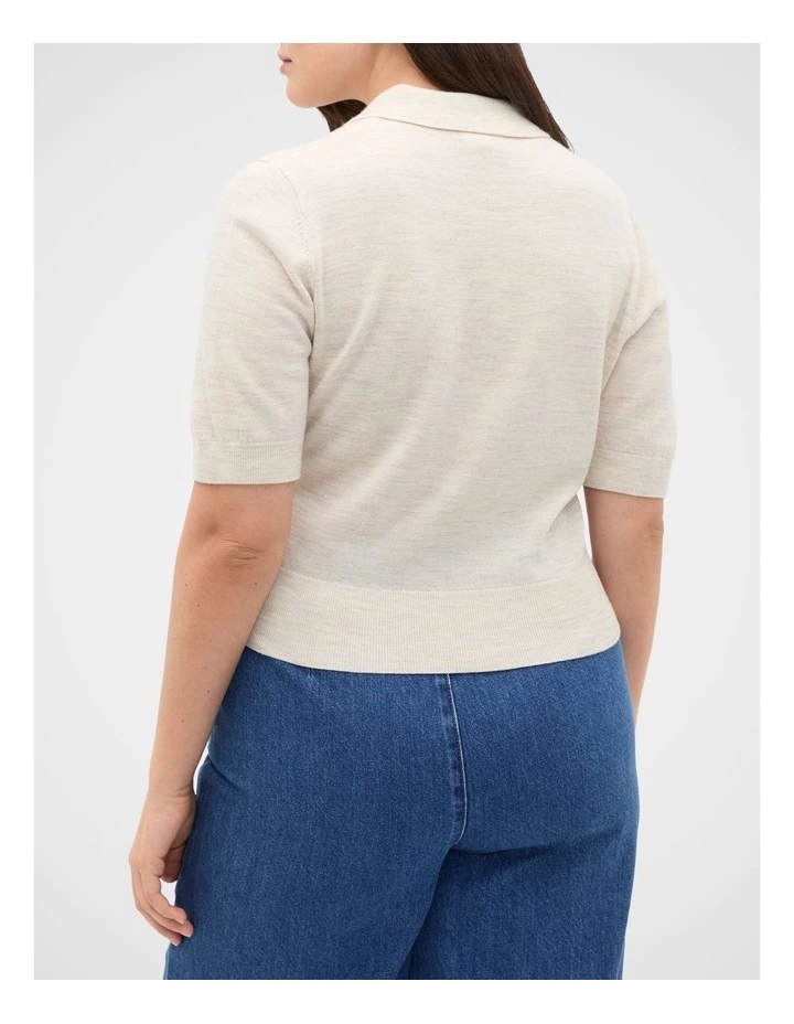 Australian Merino Knit Polo Top in Mist Marle image 2
