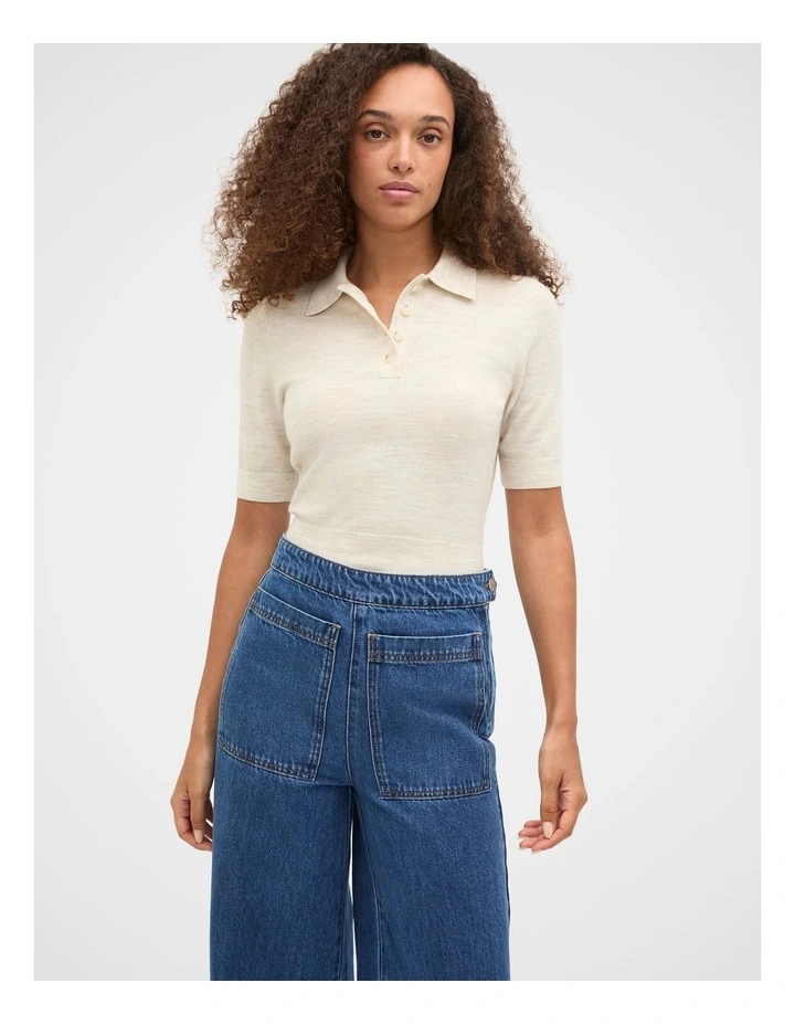 Australian Merino Knit Polo Top in Mist Marle image 5