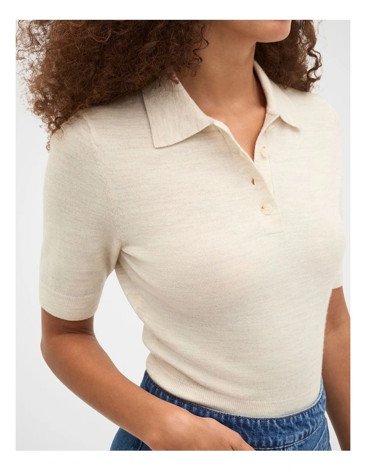 Australian Merino Knit Polo Top in Mist Marle image 6