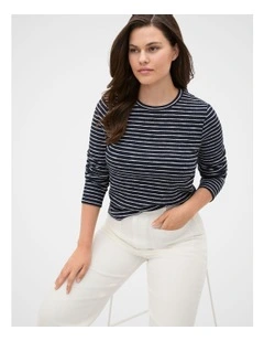 Self Stripe Textured Top in Twilight Blue Stripe