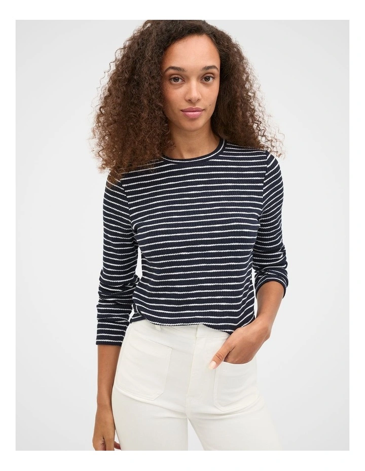 Self Stripe Textured Top in Twilight Blue Stripe image 6