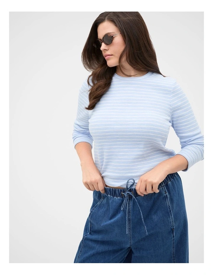 Self Stripe Textured Top in Blue image 1