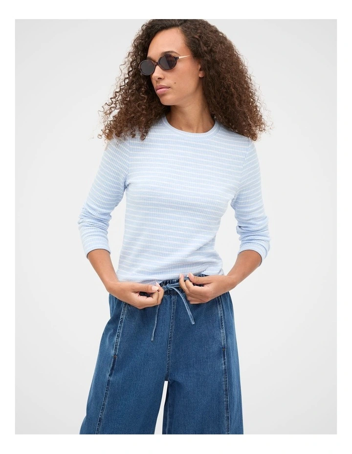 Self Stripe Textured Top in Blue image 5