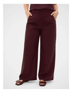 Core Linen Waisted Pant in Plum Red