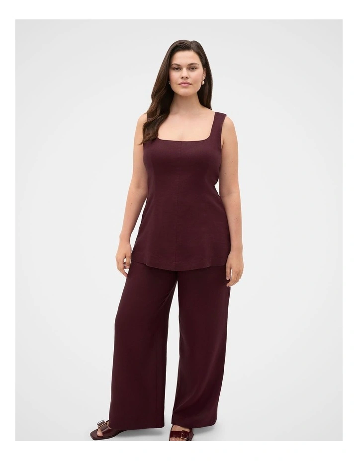 Core Linen Waisted Pant in Plum Red image 3