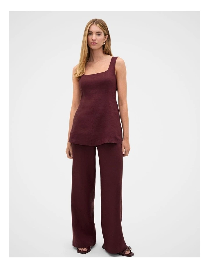 Core Linen Waisted Pant in Plum Red image 4