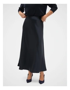 Satin Midi Skirt in Twilight Blue