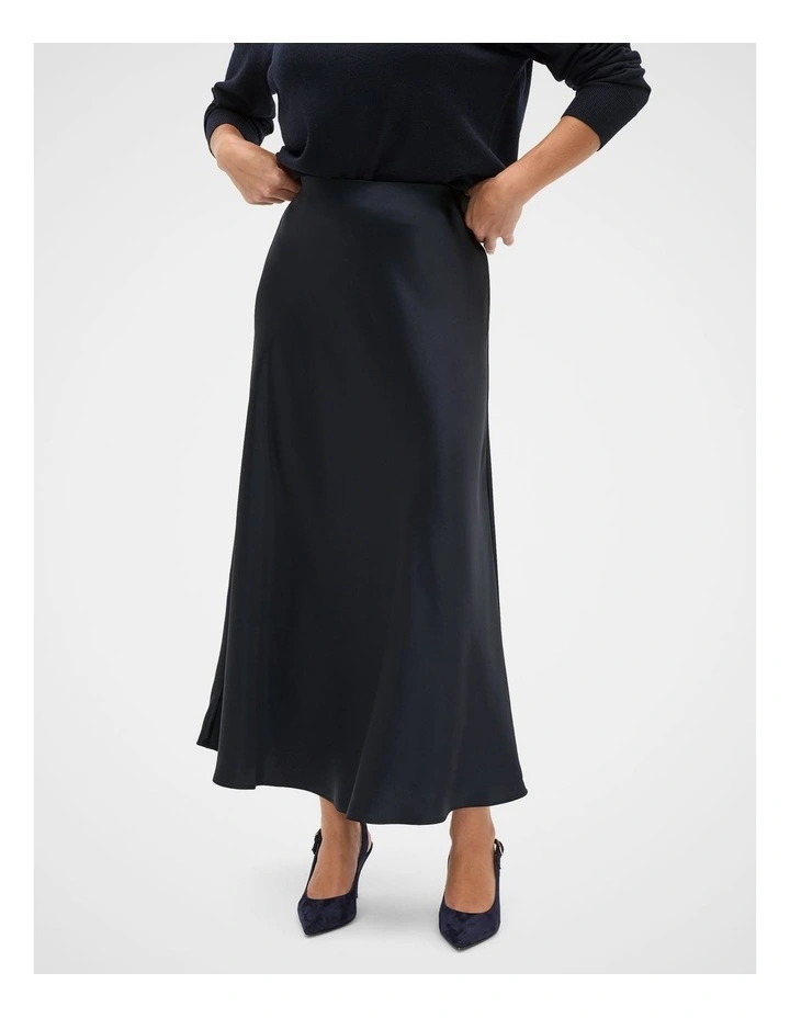 Satin Midi Skirt in Twilight Blue image 1