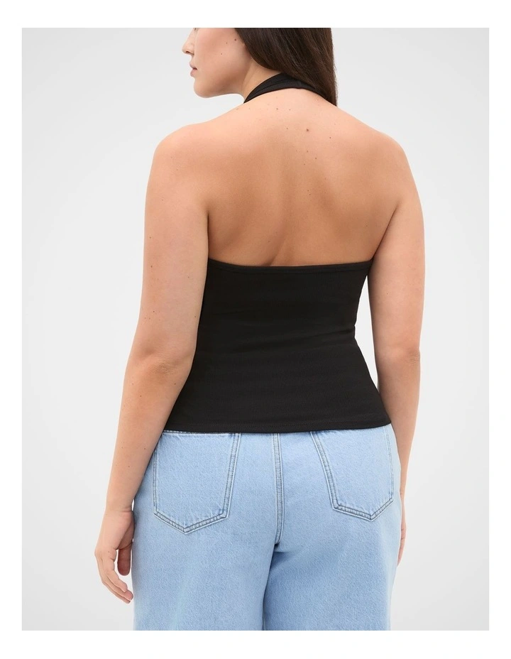 Halter Rib Scoop Neck Tank in Black image 2