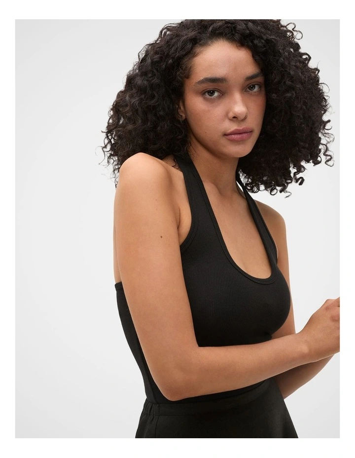 Halter Rib Scoop Neck Tank in Black image 3