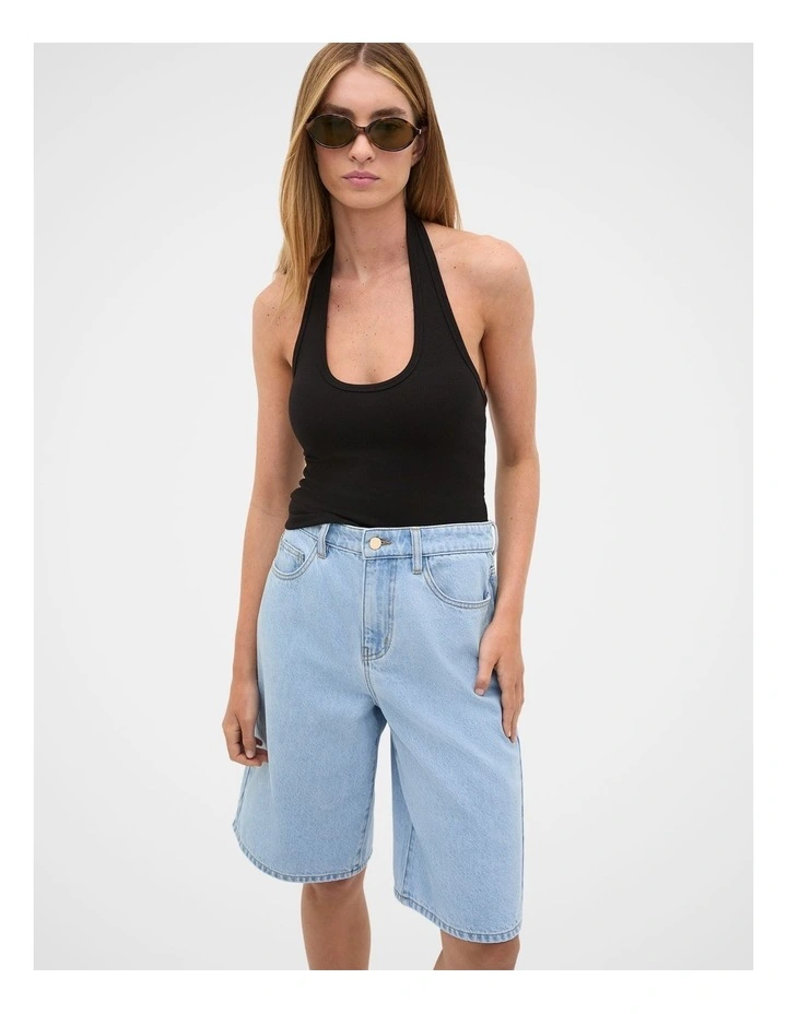 Halter Rib Scoop Neck Tank in Black image 4