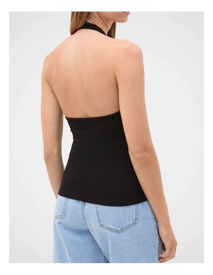 Halter Rib Scoop Neck Tank in Black image 6