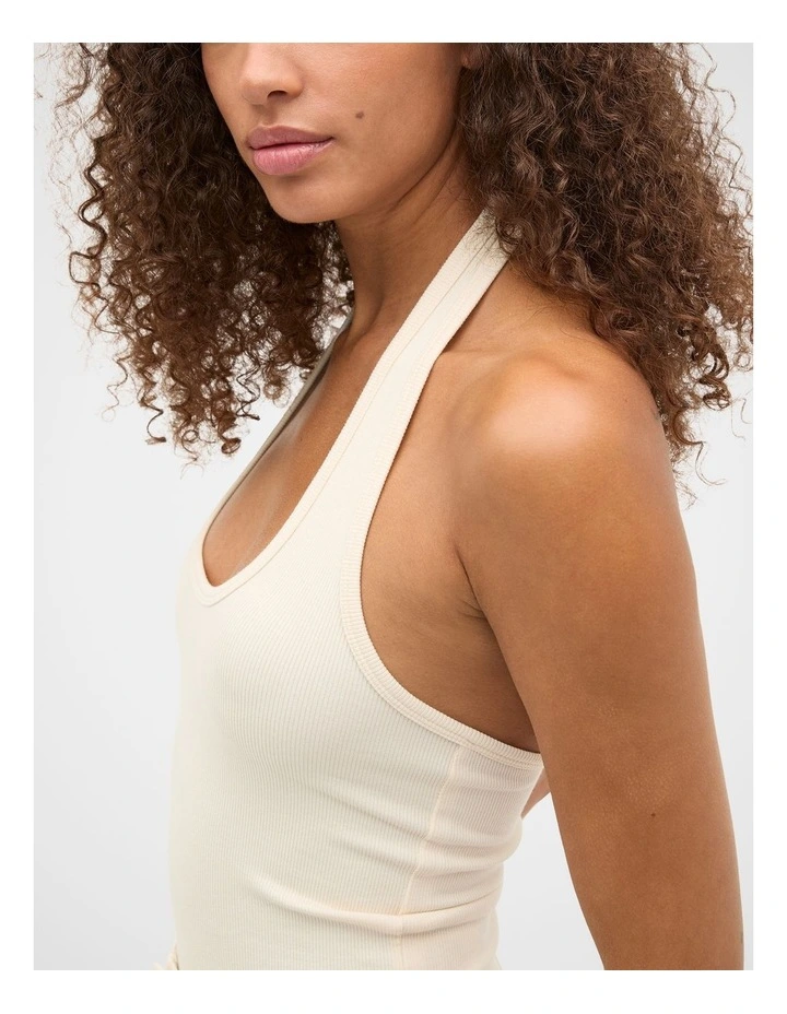 Halter Rib Scoop Neck Tank in Coconut Cream image 3