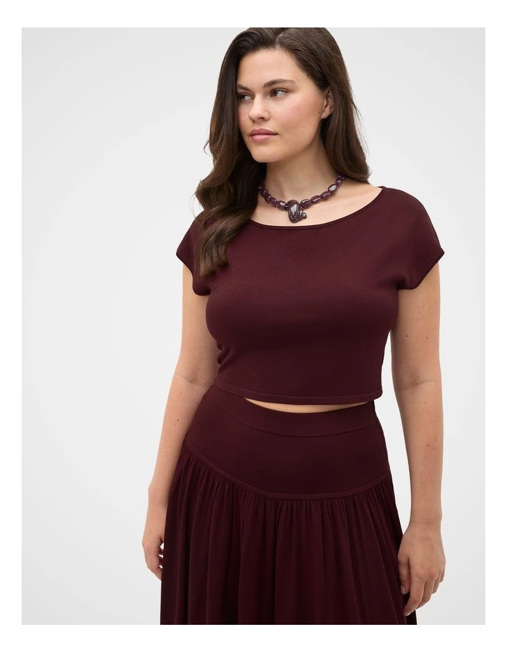 Compact Crepe Knit Top in Plum Red image 1