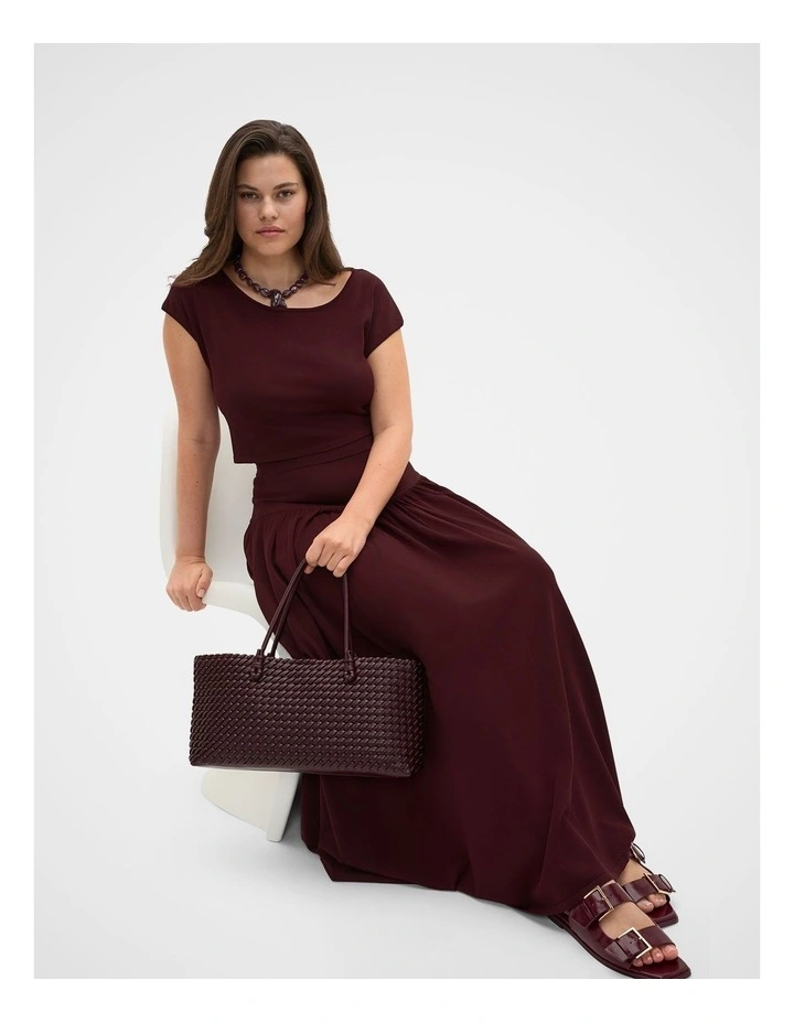 Compact Crepe Knit Top in Plum Red image 3