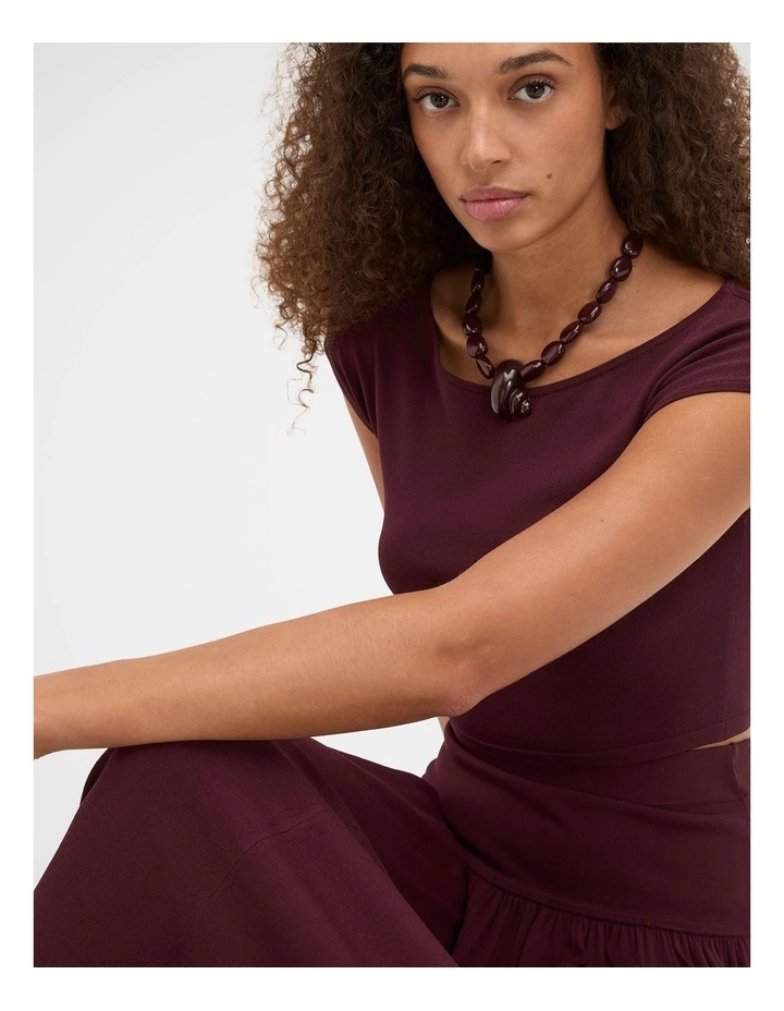 Compact Crepe Knit Top in Plum Red image 7