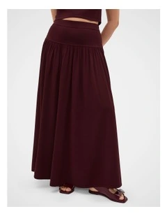 Compact Crepe Knit Skirt in Plum Red