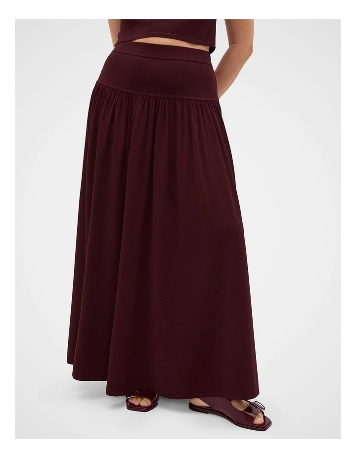 Compact Crepe Knit Skirt in Plum Red image 1