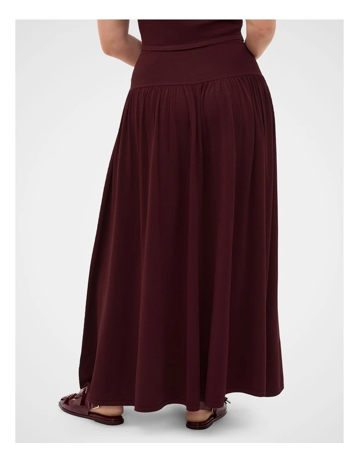 Compact Crepe Knit Skirt in Plum Red image 2