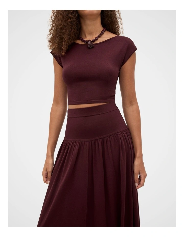 Compact Crepe Knit Skirt in Plum Red image 5