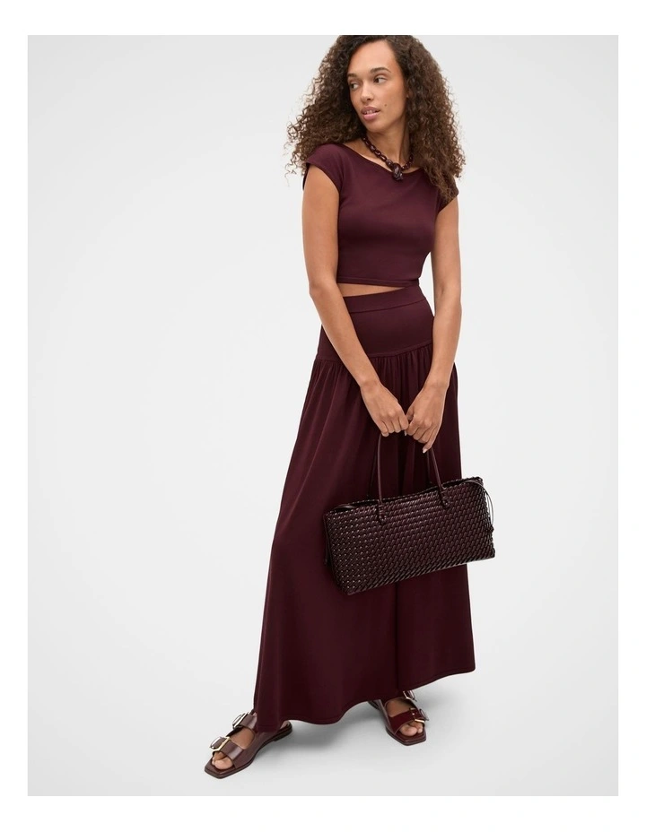 Compact Crepe Knit Skirt in Plum Red image 6