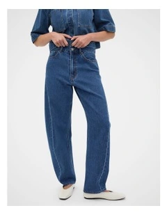 High Waisted Barrel Leg Jean in Heritage Wash