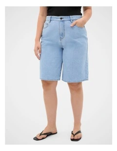 Longline Jean Short in Glacial Blue Wash