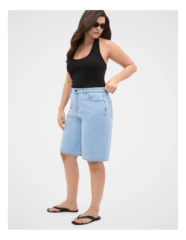 Longline Jean Short in Glacial Blue Wash image 3