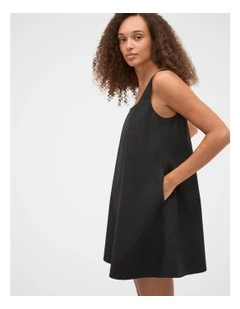 Poplin Shift Mini Dress in Black