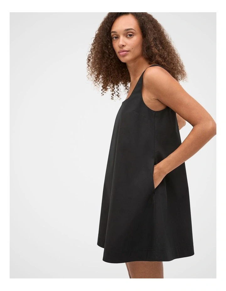 Poplin Shift Mini Dress in Black image 1