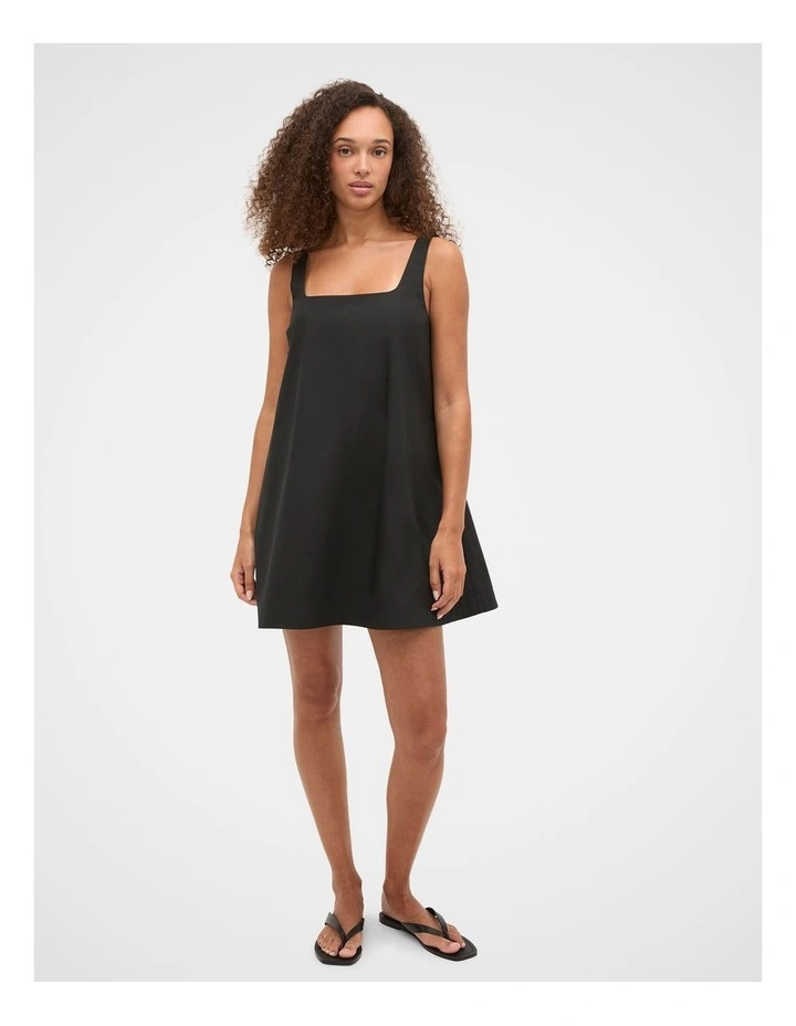 Poplin Shift Mini Dress in Black image 3