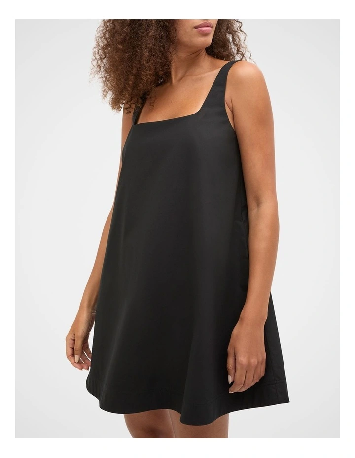 Poplin Shift Mini Dress in Black image 4