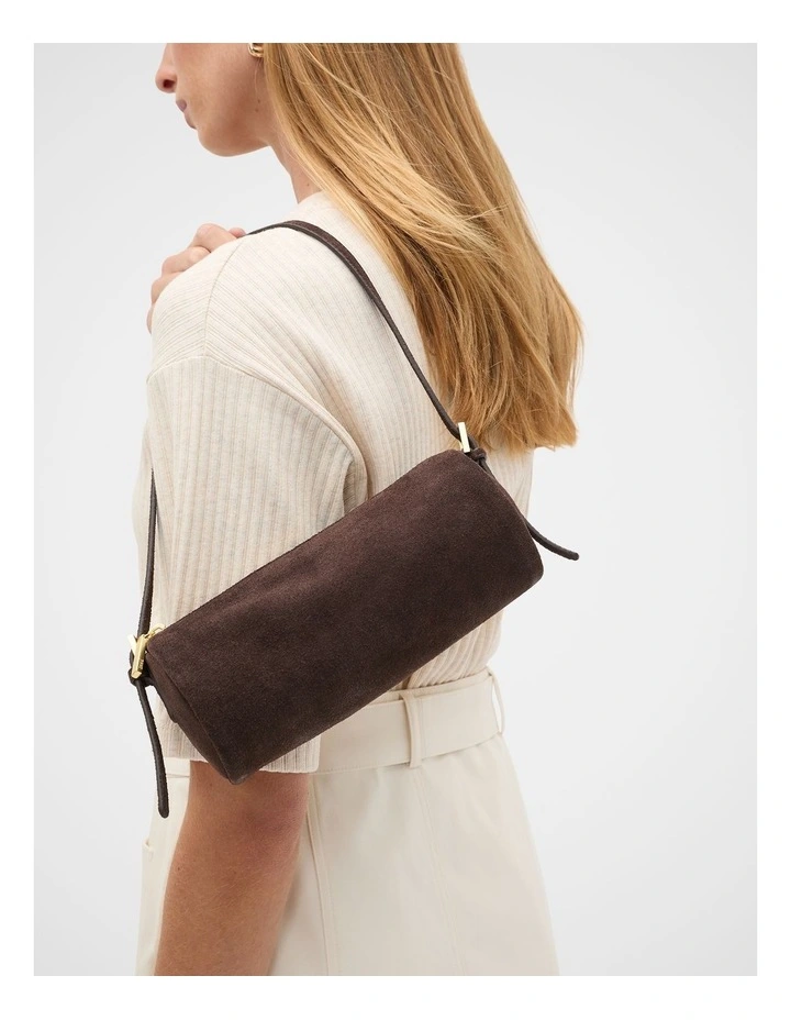 Suede Pouch Shoulder Bag in Chocolate image 2