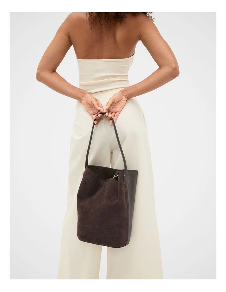 Spliced Leather Tote in Chocolate image 2