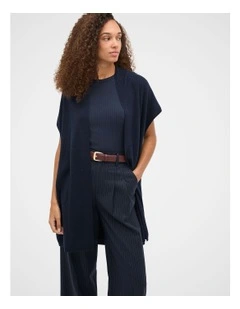 Rib Knit Poncho in Blue