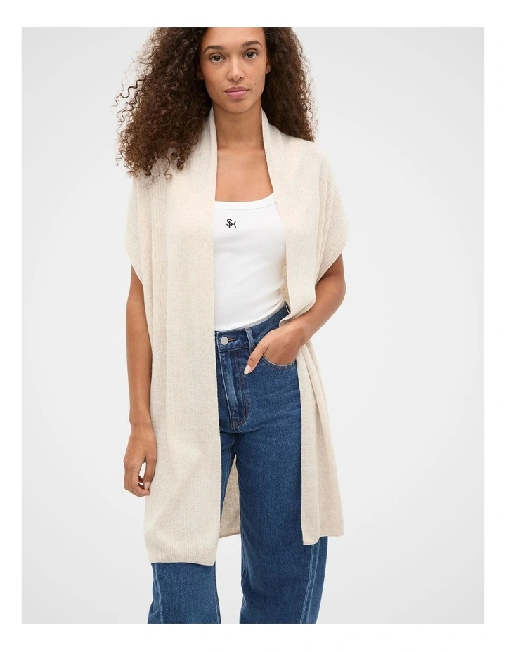 Rib Knit Poncho in Beige image 1