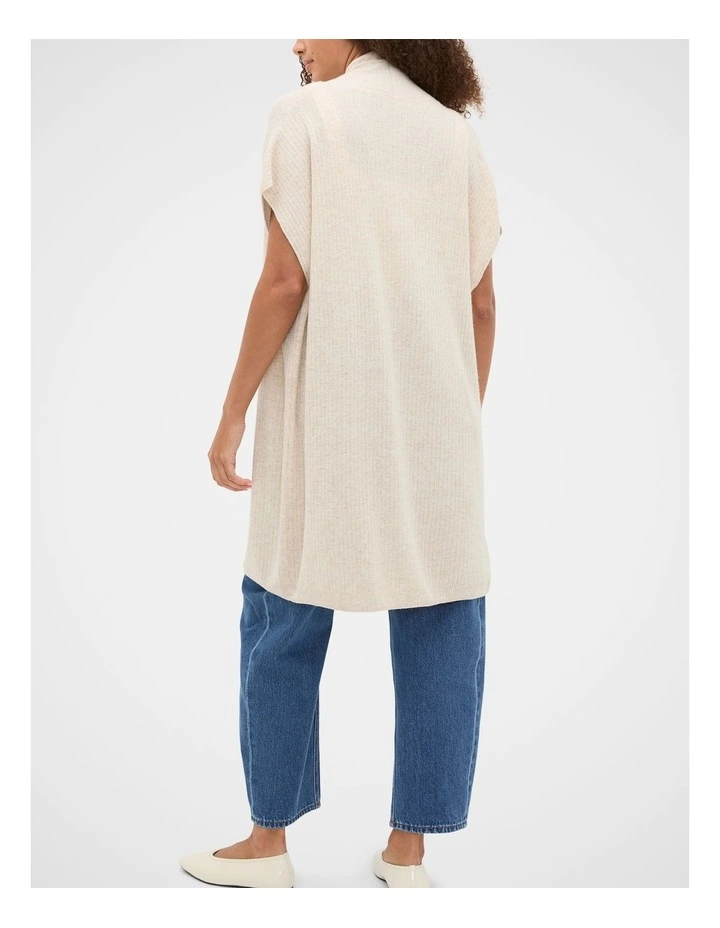 Rib Knit Poncho in Beige image 2