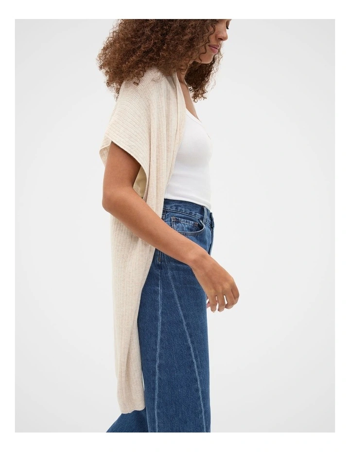 Rib Knit Poncho in Beige image 3