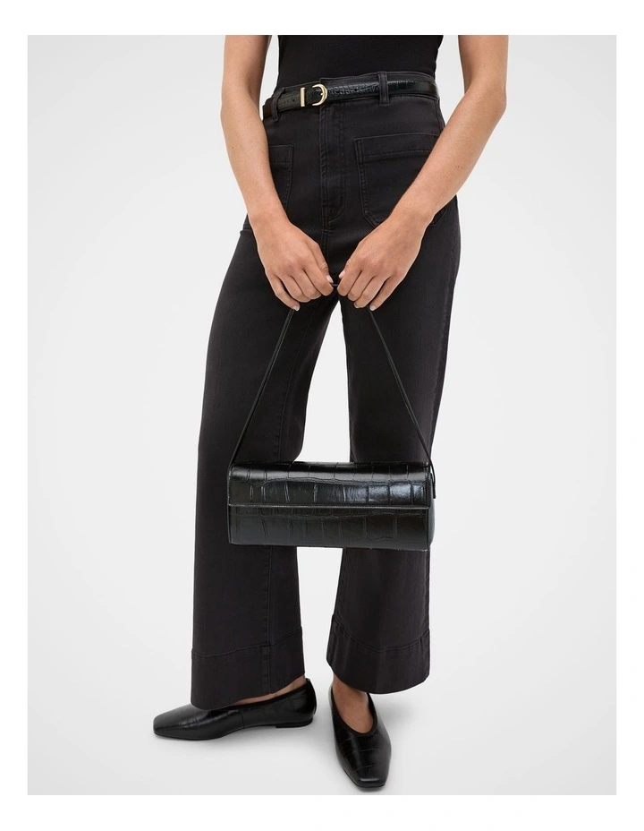 Croc Shoulder Bag in Black Croc image 2