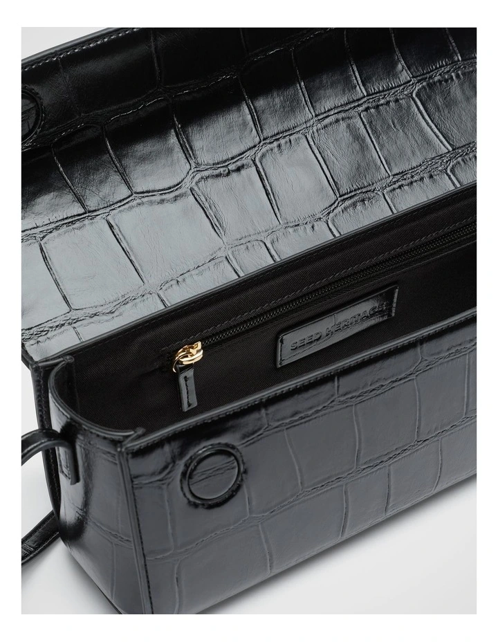 Croc Shoulder Bag in Black Croc image 4