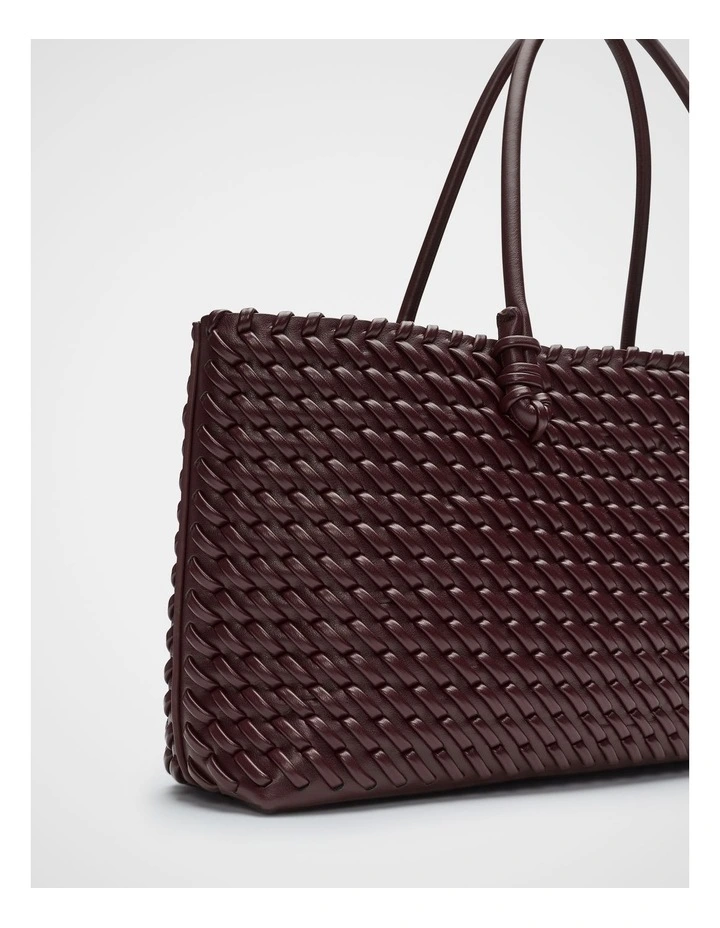 Woven East West Tote in Plum Red image 3
