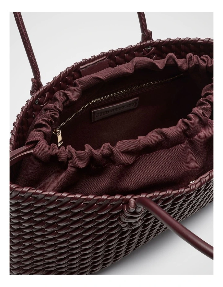 Woven East West Tote in Plum Red image 4