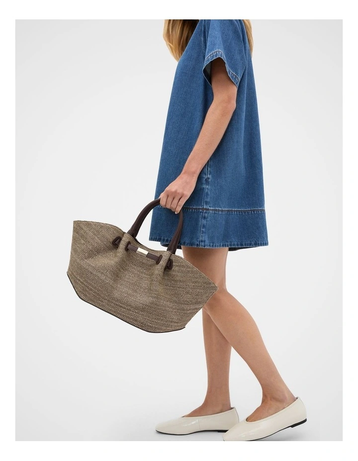 Top Handle Textured Mini Tote in Chocolate image 2