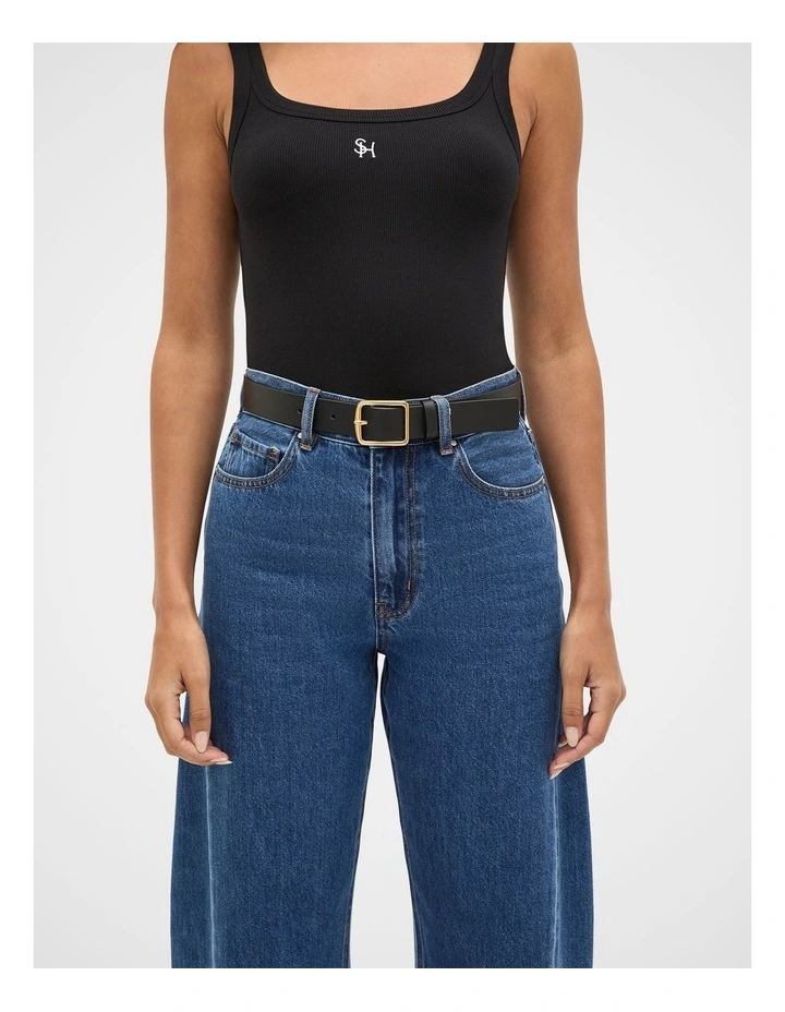 Abby Classic Leather Belt in Black image 2