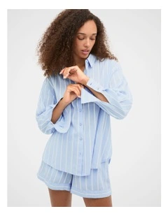 Stripe Shirt and Short Pyjama Set in Arctic Blue