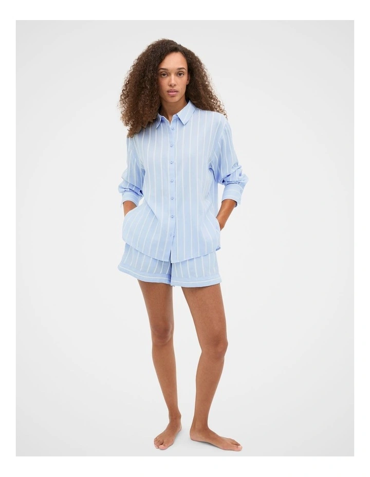 Stripe Shirt and Short Pyjama Set in Arctic Blue image 3