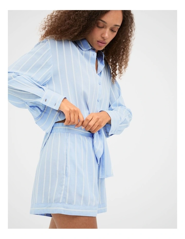 Stripe Shirt and Short Pyjama Set in Arctic Blue image 4