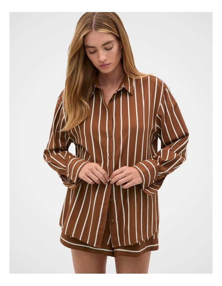 Stripe Shirt and Short Pyjama Set in Biscoff image 1