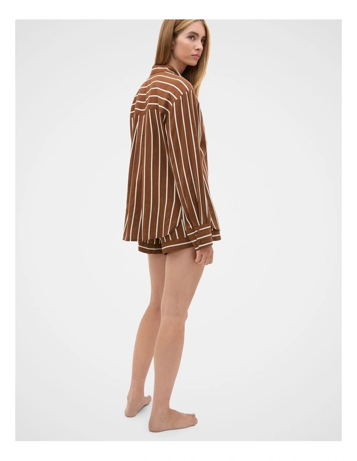 Stripe Shirt and Short Pyjama Set in Biscoff image 2