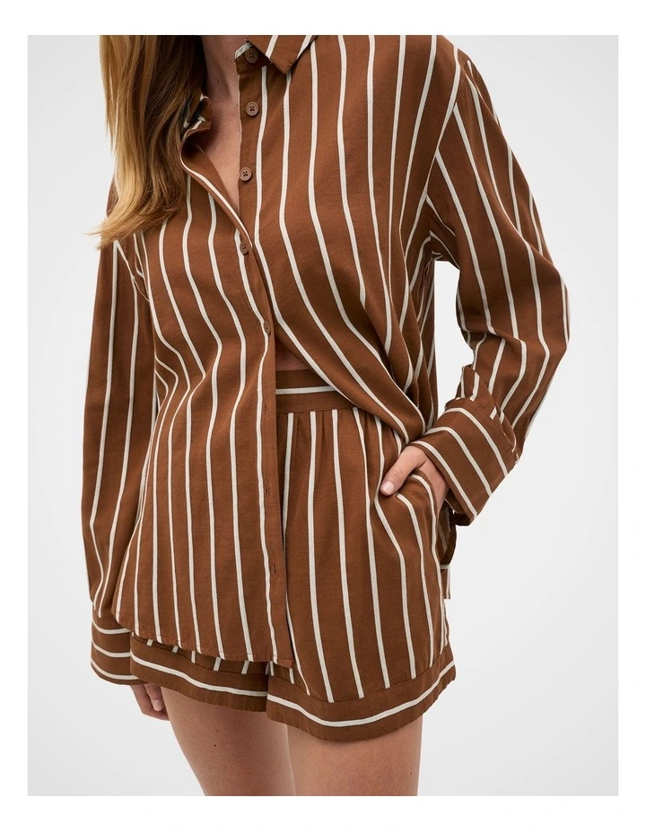 Stripe Shirt and Short Pyjama Set in Biscoff image 3